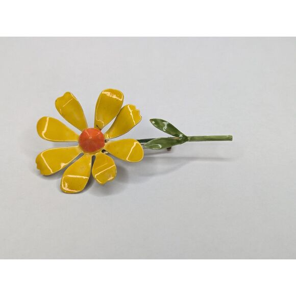 Vintage Original By Robert Enamel Flower Brooch Pin Yellow Orange Daisy Signed - Picture 9 of 10